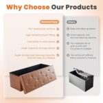 Sweetcrispy 43 Inches Folding Ottoman with Storage Bench, Foot Rest Stool, End of Bed Storage Bench Upholstered, Load 660 lbs, for Living Room, Synthetic Leather, Brown - Image 9