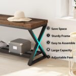 LVB Rustic Entryway Bench with Shoe Storage, Wooden and Metal Shoe Bench with Seating, Industrial Indoor Bench for Living Room Bedroom, Shoe Rack Bench for Foyer Hallway Entrance, Rustic Brown, 39 in - Image 6
