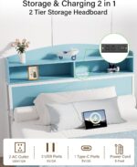 Wooden Twin Bed Frame with Smart Storage Headboard & Drawer, 3-in-1 USB Charging Station, No Box Spring Required, Non-Slip Design, Perfect for Kids, Teens, or Guest Room (Blue & White) - Image 5