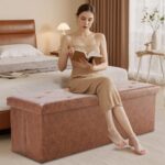 Sweetcrispy 43 Inches Folding Ottoman with Storage Bench, Foot Rest Stool, End of Bed Storage Bench Upholstered, Load 660 lbs, for Living Room, Synthetic Leather, Brown - Image 10