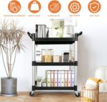 Utility Carts with Wheels,3-Tier Rolling Cart with Wheels, Heavy Duty 510 LBS Food Service Cart with Rubber Pad and Hammer for Kitchen/Office/Warehouse, 31.5" X 16.9" X 38.9"(Black) - Image 6