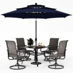 PHI VILLA Patio Table and Chairs Dining Set with Umbrella for 4, Outdoor Dining Set with 4 Swivel Patio Chairs, 1 Square Metal Dining Table and 10ft Navy Blue Large Patio Umbrella (No Umbrella Base) - Image 2