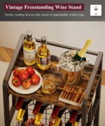 3-Tier Wine Rack Freestanding Floor with Wood Top, Liquor Stand with Wine Bottle Holder, Corner Wine Bar Table for Small Space, Metal Whiskey Shlef for Kitchen, Cellar, Living Room, Black - Image 4