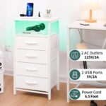 Yoobure Night Stand - LED White Nightstand with Charging Station, Bedside Table with 4 Storage Drawers and Storage Shelf, End Table with USB Ports and Outlets, Tall Dresser for Bedroom - Image 6