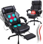 Massage Office Chair with Foot Rest 6 Points Vibration and Heat Home Office Desk Chairs for Heavy People 400lbs Reclining Managerial Chairs Ergonomic Executive Chair (Black) - Image 2