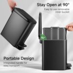 TIPGO Slim Bathroom Trash Can with Lid Soft Close, Step Pedal, 6 Liter / 1.6 Gallon Stainless Steel Trash Bin, Small Garbage Cans for Bedroom, Office, Kitchen (Matte Black) - Image 5