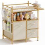 Amazer Baby Changing Table, Bamboo Baby Dresser Table with Flat Top, Diaper Changing Station with 3 Removable Storage Drawers, Large Storage Nursery Organizer Shelves with Pad, Mesh Pocket - Image 2
