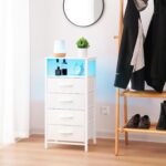 Yoobure Night Stand - LED White Nightstand with Charging Station, Bedside Table with 4 Storage Drawers and Storage Shelf, End Table with USB Ports and Outlets, Tall Dresser for Bedroom - Image 3