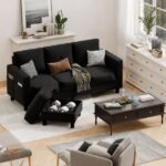 JAMFLY Convertible Sectional Couches for Living Room, L-Shaped Couch 3 Seat Sectional Sofa Set with Corduroy Fabric and Movable Ottoman Small Couch for Apartments, Office(Black) - Image 2