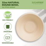 [50 COUNT]Harvest Pack PFAS FREE 32oz Paper Compostable Bowls Only, Round Heavy-Duty Eco-Friendly Disposable Bagasse Large Soup Bowls, sugarcane made for Meal Prep Takeout Dinnerware, Microwave Safe - Image 4