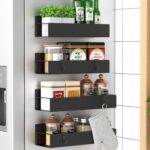 HuggieGems Metal 4 Pack Magnetic Spice Storage Rack Organizer for Refrigerator and Oven, Black Fridge Organizers and Storage - Image 2