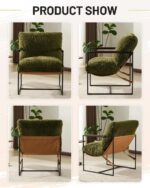 Karl home Modern Accent Chair Plush Fleece Upholstered Living Room Chair with Metal Frame Wooden Armrest Comfy Lounge Armchair for Living Room, Bedroom, Balcony, Reading Room, Green - Image 8