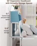 Wooden Twin Bed Frame with Smart Storage Headboard & Drawer, 3-in-1 USB Charging Station, No Box Spring Required, Non-Slip Design, Perfect for Kids, Teens, or Guest Room (Blue & White) - Image 6