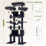 Globlazer XXL Giant Cat Tree, 83 Inch Heavy Duty Tall Cat Tower for Indoor Cats Large Adult, Multi-Level Large Cat Condo with 8 Scratching Posts, Hammock, 2 Cat Caves, 2 Platform, F83B, Dark Grey - Image 8