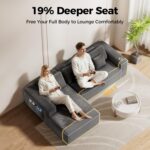 108” Cloud Sectional Couch in One Box, Compressed Modular Sectional Sofa with Deep Seat, Corduroy Boneless Couches, L-Shaped Sofa for Living Room, 4 Storage Pockets(Left Facing Chaise, Grey) - Image 5