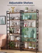 6-Tier Adjustable Tall Bookcase, Rustic Wood and Metal Standing Bookshelf, Industrial Vintage Book Shelf Unit, Open Back Modern Office Bookcases - Image 4