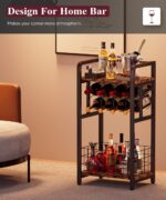 3-Tier Wine Rack Freestanding Floor with Wood Top, Liquor Stand with Wine Bottle Holder, Corner Wine Bar Table for Small Space, Metal Whiskey Shlef for Kitchen, Cellar, Living Room, Black - Image 6
