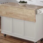 Homestyles Dolly Madison Off-White Mobile Kitchen Island Cart with Wood Drop Leaf Breakfast Bar - Image 5