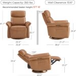 CHITA Genuine Leather Power Recliner Chair, Electric Triple-Motor Swivel Glider Nursery Rocking Chair with Adjustable Power Headrest and Lumbar Support, GREENGARD Gold Certified, Saddle Brown - Image 4