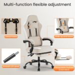 Sweetcrispy Computer Gaming Chair - High Back Ergonomic Desk Chair with Footrest and Lumbar Support, Height Adjustable Task Chair with Linkage Armrests and Headrest, 360°Wheels, Fabric, Khaki - Image 10