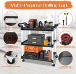 Utility Carts with Wheels,3-Tier Rolling Cart with Wheels, Heavy Duty 510 LBS Food Service Cart with Rubber Pad and Hammer for Kitchen/Office/Warehouse, 31.5" X 16.9" X 38.9"(Black) - Image 4