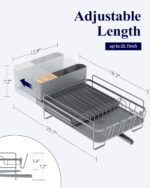 Kitsure Extendable Dish Drying Rack, Large Drying Dish Rack with Cutlery & Cup Holders, Multifunctional Dish Racks for Counter with Drainage, 18.2"-25.7" L x 12.9" W, Grey - Image 3