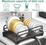 Dish Drying Rack for Kitchen Counter, Large Dish Drying Rack with Utensil Holder & Cutlery Tray, Dish Drainer with Drainboard, Black - Image 3