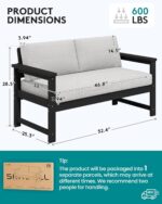 SERWALL Black HDPE Outdoor Loveseat with Khaki Cushions, All Weather Use Outdoor Loveseat Sofa, Black Frame with Khaki Cushions - Image 6