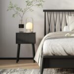 LAATOOREE Nightstands Set of 2, Small Side Table, Bedside Table with Fluted Door, Solid Wood Feet; Modern Mid-Century End Table for Bedroom, Small Space (Black) - Image 3