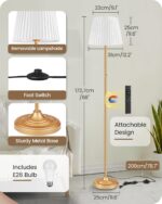 Dimmable Floor Lamp for Living Room, 68" Tall Standing Lamp, Reading Light with Remote & Foot Pedal, 10W LED Bulb (3000K-6500K) Included, FCC Listed, Reinforced Base, Gold and White DW12LD05 - Image 4