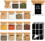 ComSaf 16Pcs Spice Jars with Labes, Glass Jar with Bamboo Lid, 4oz Airtight Square Spice Containers with Black Lables, Empty Seasoning Jars for Spice, Salt, Pepper, Sugar - Image 2