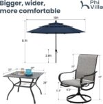 PHI VILLA Patio Table and Chairs Dining Set with Umbrella for 4, Outdoor Dining Set with 4 Swivel Patio Chairs, 1 Square Metal Dining Table and 10ft Navy Blue Large Patio Umbrella (No Umbrella Base) - Image 9