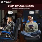 N-GEN Video Gaming Chair Ergonomic Computer Desk Office Chair with Lumbar Support Adjustable Height Swivel Wheels Flip-Up Arms PU Leather Home and Office (Blue) - Image 7