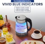 Elite Gourmet EKT-602 Electric BPA-Free Glass Kettle, Cordless 360° Base, Stylish Blue LED Interior, Handy Auto Shut-Off Function – Quickly Boil Water For Tea & More - Image 8