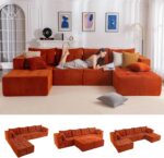 MAXYOYO 129.5" Modular Sectional Sofa Couch, U Shaped Modern Cloud Couch with 2 Ottomans, Sofa in A Box, Tufted 6-Seat Boneless Sleeper Chair for Living Room, No Assembly Required, Orange - Image 2