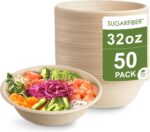 [50 COUNT]Harvest Pack PFAS FREE 32oz Paper Compostable Bowls Only, Round Heavy-Duty Eco-Friendly Disposable Bagasse Large Soup Bowls, sugarcane made for Meal Prep Takeout Dinnerware, Microwave Safe - Image 2