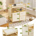 Amazer Baby Changing Table, Bamboo Baby Dresser Table with Flat Top, Diaper Changing Station with 3 Removable Storage Drawers, Large Storage Nursery Organizer Shelves with Pad, Mesh Pocket - Image 3