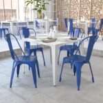 EMMA + OLIVER 4 Pack Blue Metal Stackable Indoor-Outdoor Chair - Restaurant & Bistro Chair - Image 2