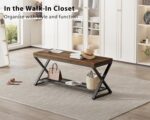 LVB Rustic Entryway Bench with Shoe Storage, Wooden and Metal Shoe Bench with Seating, Industrial Indoor Bench for Living Room Bedroom, Shoe Rack Bench for Foyer Hallway Entrance, Rustic Brown, 39 in - Image 10