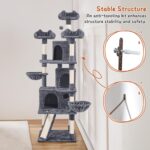 Yaheetech 76.5in Multi-Level Large Cat Tree, Big Cat Tower with 3 Condos, Cozy Plush Perches, 9 Sisal Scratching Posts and Ladder, Activity Center for Large Kitties, Dark Gray - Image 8