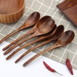 Soup Spoons,AOOSY Wooden Soup Spoons, 6 Pieces 7.84 inches Japanese Ramen Spoon Round Nanmu Wood Long Handle Rice Dessert Cooking Tasting Dinner Table Spoon for Kitchen Restaurant - Image 3