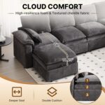 130" Modular Sectional Sofa U Shaped with Storage, Chenille Cloud Couch for Small Spaces, Living Room, Apartment, Comfy Deep Seat with Reversible Ottoman (6 Seats Grey) - Image 5