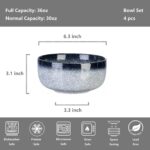 S&Q'S CERAMICS Cereal Bowls - 36 Ounce, Japanese Noodle Bowl Set, Ceramic Bowls for Kitchen, Breakfast, Oatmeal, Microwave and Dishwasher Safe, [Set of 4], Dark Blue - Image 3