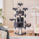 Yaheetech 76.5in Multi-Level Large Cat Tree, Big Cat Tower with 3 Condos, Cozy Plush Perches, 9 Sisal Scratching Posts and Ladder, Activity Center for Large Kitties, Dark Gray - Image 3