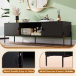 WLIVE TV Stand for 65 Inch TV, Mid Century Modern Entainment Center with 2 Storage Cabinets & Open Shelf, TV Console Table Media with Metal Legs for Living Room, Bedroom, Black - Image 6