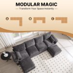 130" Modular Sectional Sofa U Shaped with Storage, Chenille Cloud Couch for Small Spaces, Living Room, Apartment, Comfy Deep Seat with Reversible Ottoman (6 Seats Grey) - Image 4
