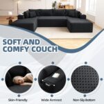 Cloud Couch U-Shaped Sectional Sofa, 134'' Modular Boneless Couches for Living Room, Corduroy Deep Seat Sofa with 2 Chaise Lounges and 1 Loveseat, 30D High-Resilience Foam, No Assembly, Black - Image 5