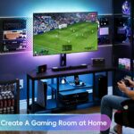 Corner TV Stand with Mount LED - Universal TV Mount Stand for 32-65" TV, Height Adjustable Swivel TV Console Wood & Steel Entertainment Center with Mount, Cabinet, Power Outlet, Colorful Light, Black - Image 3