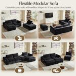 Vamcheer U Shaped Cloud Couch - Utra Soft Modular Sectional Sofa with 2 Movable Ottoman, Deep Seat Boneless Couches for Living Room, Bedroom, Office, No Assembly Required, Black - Image 5