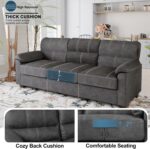 Ribilake 80 Inch Dark Grey Faux Leather Sofa Couch - Wide Armrests with 2 Pillows, Deep Seats, Contrast Stitching, 3 Seater Leather Couches for Living Room, Bedroom, Apartment - Image 8